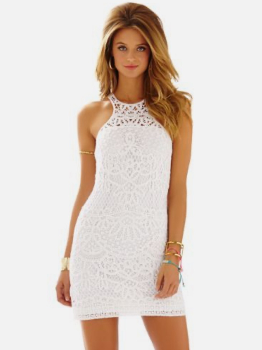 Lilly Pulitzer Jaimie Resort White Knit Crochet Lace Panels Shift Dress
